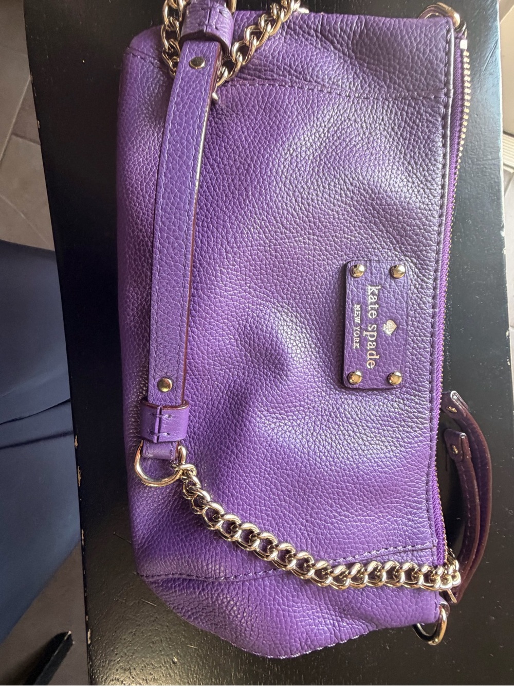 kate spade Purple Pebbled Leather Shoulder Bag with Gold Chain Strap